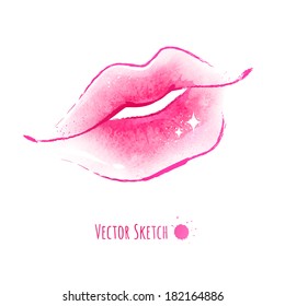 Watercolor sketch of female lips.