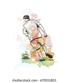 Watercolor sketch of football player playing in vector.