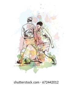 Watercolor sketch of Football player playing in vector.