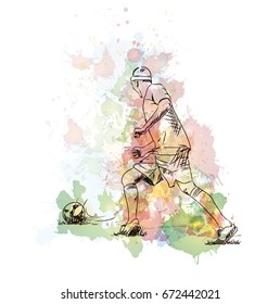Watercolor sketch of Football player playing in vector.
