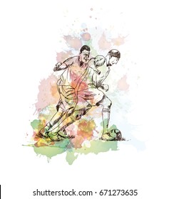 watercolor sketch of football player in vector.