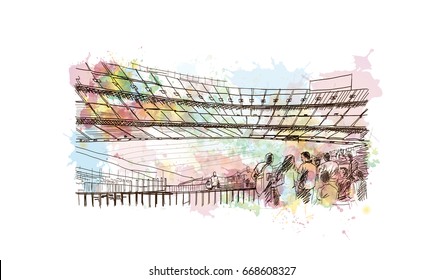 Watercolor Sketch Of Football Stadium In Vector.