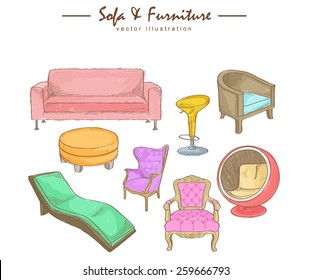 Watercolor sketch of furniture