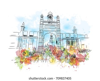 Watercolor sketch of Haji Ali Mumbai India. Vector illustration.