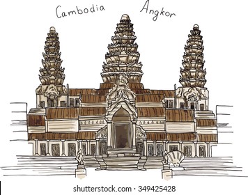 Featured image of post Simple Angkor Wat Drawing Angkor wat s main entrance was to the west a direction associated with vishnu across a stone causeway with guardian lions marking the way