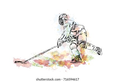 Watercolor sketch of Ice Hockey Player in vector illustration.