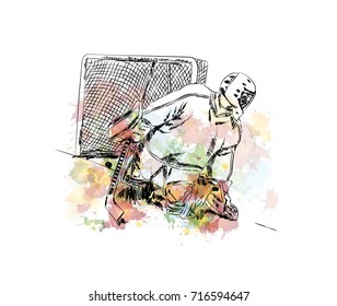 Watercolor sketch of Ice Hockey Player in vector illustration.