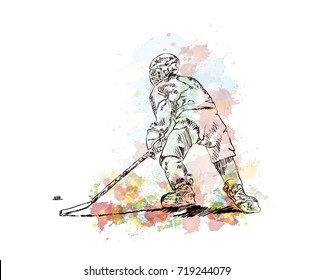 Watercolor sketch of Ice hockey player in vector illustration.