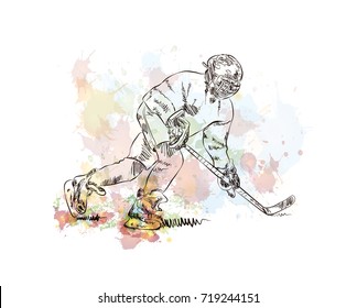 Watercolor sketch of Ice hockey player in vector illustration.