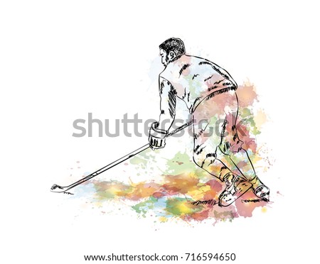 Watercolor sketch of Ice Hockey Player in vector illustration.