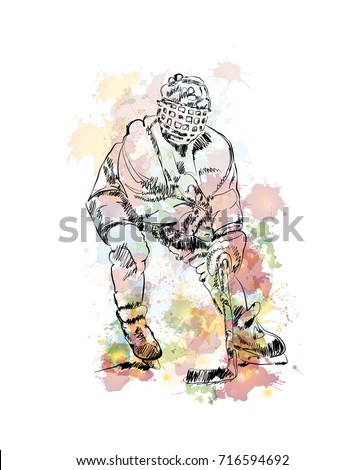 Watercolor sketch of Ice Hockey Player in vector illustration.