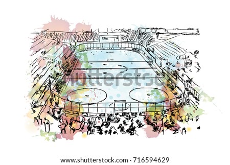 Watercolor sketch of Ice Hockey stadium in vector illustration.