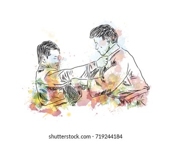 Watercolor sketch of Judo fight in vector illustration.