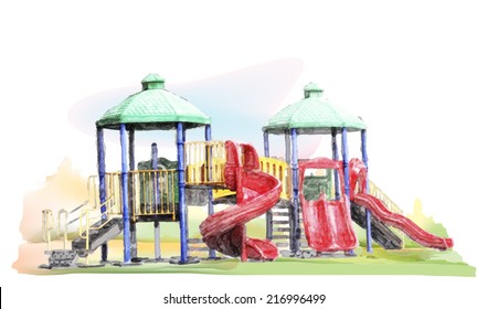 Watercolor sketch of  kids playground
