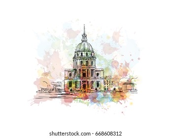 Watercolor sketch of  Les Invalides in vector.