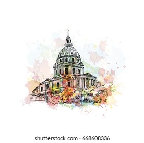 Watercolor sketch of  Les Invalides in vector.