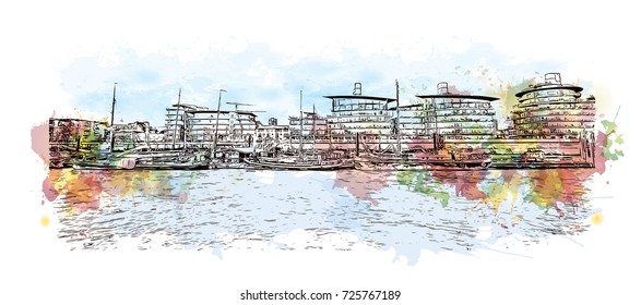 Watercolor sketch of London, the capital of England and the United Kingdom in vector illustration.
