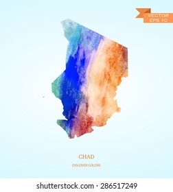 Watercolor sketch map of Chad isolated on background. Vector version