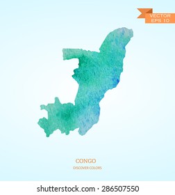 watercolor sketch map of Congo isolated on background. Vector version