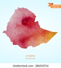 watercolor sketch map of Ethiopia isolated on background. Vector version