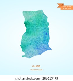 Watercolor sketch map of Ghana isolated on background. Vector version