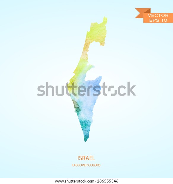 watercolor sketch map of Israel isolated on\
background. Vector\
version