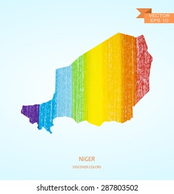 Watercolor sketch map of Niger isolated on background. Vector version