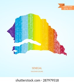Watercolor sketch map of Senegal isolated on background 