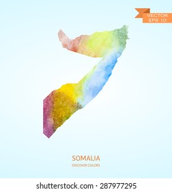 Watercolor sketch map of Somalia isolated on background 