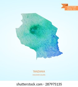 Watercolor sketch map of Tanzania isolated on background. Vector version