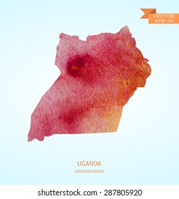 Watercolor sketch map of Uganda isolated on background. Vector version