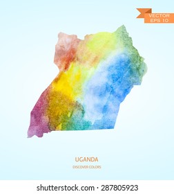 Watercolor sketch map of Uganda isolated on background. Vector version