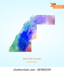 Watercolor sketch map of Western Sahara isolated on background. Vector version