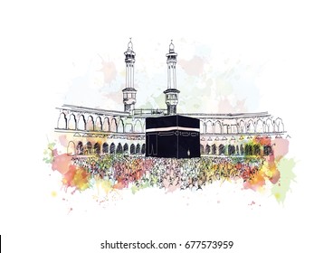 Watercolor sketch of Mecca in vector