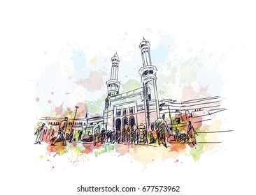 Watercolor Sketch Of Mecca In Vector