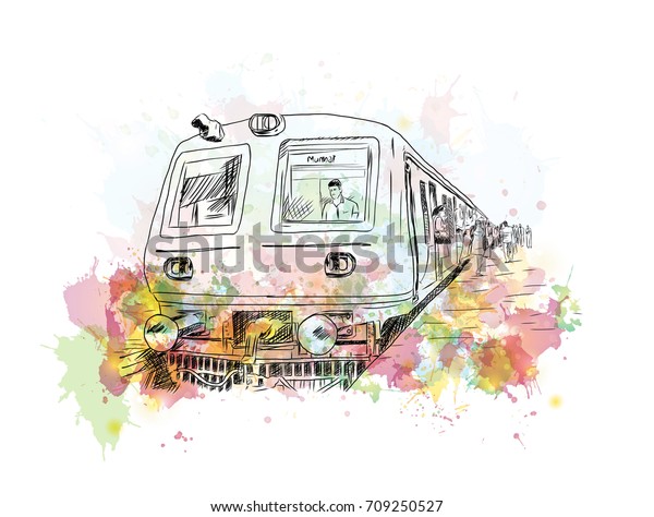 ムンバイの普通列車の水彩画 ベクターイラスト のベクター画像素材 ロイヤリティフリー 709250527