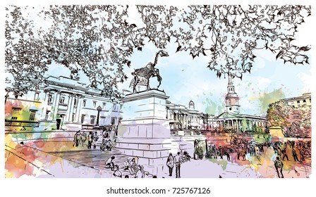 Watercolor sketch of National Museum London, the capital of England and the United Kingdom in vector illustration.