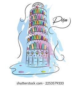 Watercolor sketch of Pisa tower landmark Italy Vector