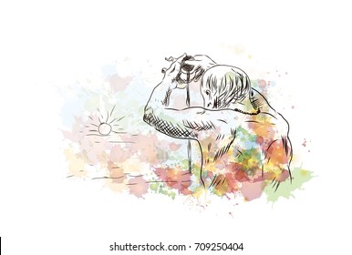 Watercolor sketch of Praying man, India in vector illustration.