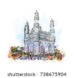 Watercolor sketch with splash of Charminar Hyderabad Telangana India in vector illustration.