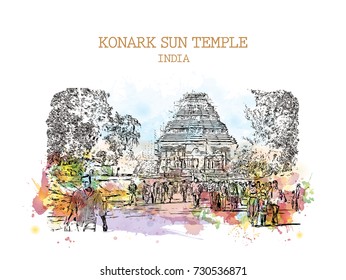 Watercolor Sketch Splash Konark Sun Temple Stock Vector (Royalty Free ...