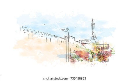 Watercolor sketch with splash of Musium Dubai UAE in vector illustration.