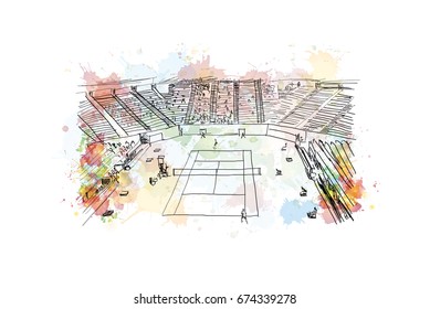 Watercolor sketch of stadium of tennis in vector.