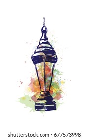 Watercolor sketch of Vintage lamp in vector