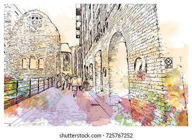 Watercolor sketch of Winchester Palace London, the capital of England and the United Kingdom in vector illustration.