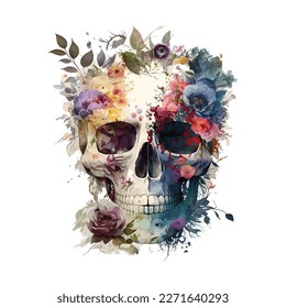 watercolor skull  superimposed