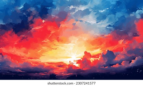 watercolor, sky, clouds, sunset sky