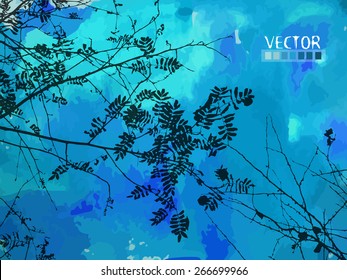 watercolor sky tree branches background. Vector