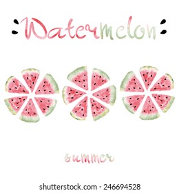 Watercolor slices of sweet watermelon with seeds Vector eps 10