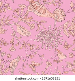watercolor small DIGITAL BIRD  pattern Seamless pattern on beautiful background